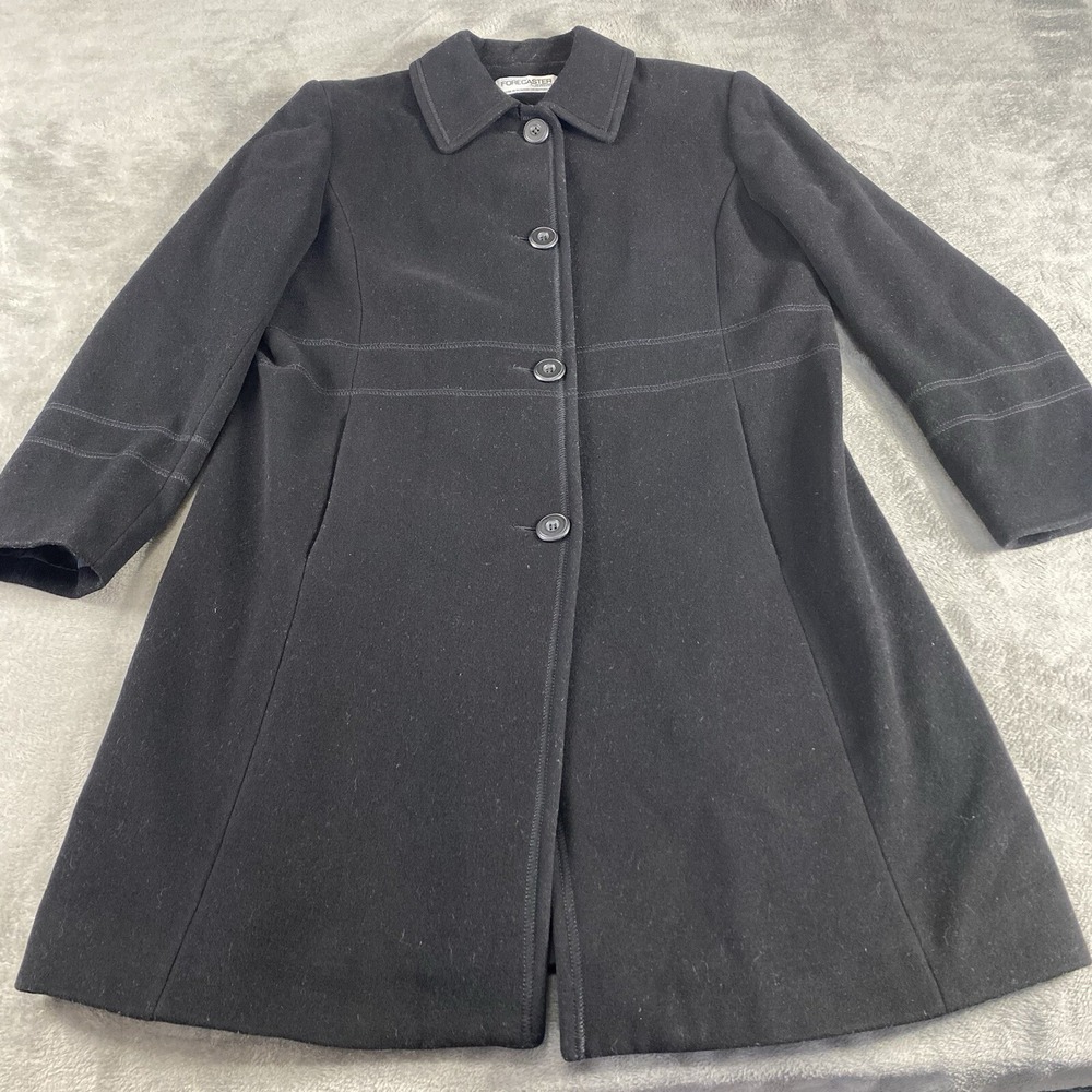 Forecaster of Boston Trench Coat Women 16 Black Wool Full Length Preppy Overcoat